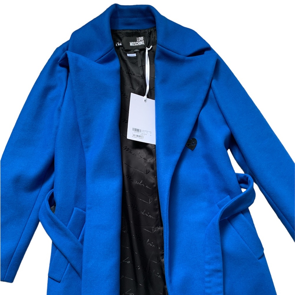 ❤️🔥❤️Love Moschino Belted Wool Blend Long Coat size 8 US in electric blue❤️🔥❤️ - Picture 4 of 5